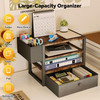 Desk Organizers and Accessories, 4-Tier Paper Letter Tray File Organizer with Fabric Drawer & 3 Pen Holder, Office Desk Accessories Workspace Desktop