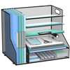 SUPEASY Desk Organizer with File Holder, 5-Tier Mesh Paper Letter Tray with Magazine Holder, Desktop Organizer and Storage for Desk Accessories Offic