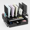 LEKETREE Desk Organizer, Office Organization with Vertical File Holder, File Organizer with Drawer and Pen Holder, Desk Accessories and Workspace Org