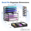 REEPLAN 4 Tier Desk Organizer + 3 Tier File Holder + 4 Pen Holders + Drawer, 7 Tier Desk File Organizers, Desk Organizers and Accessories for Office