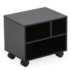 FITUEYES Mobile Printer Stand with Storage, Under Desk Black Wood Small Rolling Printer Table Work Cart with Wheels and 3 Compartment Organizer Space