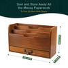 Rustic Wooden Desk Organizer - Vertical File Sorter with 3 Compartments & 1 Paper Tray Drawer - Mahogany Wood