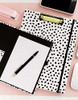 Steel Mill & Co Cute Clipboard Folio with Refillable Lined Notepad and Interior Storage Pocket, Black and White Padfolio for Work, Black Dots