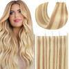 Anrosa Hair Extensions Tape In Natural Human 20Pcs 50g 16Inch Hair Highlight Mixed Color Two Tone Dirty Brown Mixed to Light Platinum Blonde Glue in