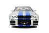 Jada Toys Fast & Furious Brians 2002 Nissan Skyline R34 Die-cast Car, 1:24 Scale, Silver & Blue