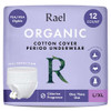 Rael Disposable Underwear for Women, Organic Cotton Cover - Postpartum Essentials, Leak Locker, Unscented, Maximum Coverage (Size L-XL, 12 Count)