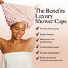 Kitsch Luxury Satin-Lined Flexi Shower Caps for Women Reusable Waterproof - Large Wide Shower Cap for Women & Men, Adjustable, Stylish Hair Cap for S