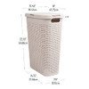Mind Reader Slim Laundry Hamper with Lid, 40L Clothes Basket, Narrow Tapered Design with Ventilated Cutout Pattern, Plastic, Ivory