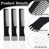 Thinp 3 Packs Comb With Metal Pick,Teasing Comb Pick Comb Lifting Fluffing Comb with 5 Stainless Steel Pins Hair Picks for Women Teasing Comb for Fin