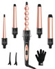 5 in 1 Curling Wand Set: Ohuhu Curling Iron Wand 5Pcs 0.35 to 1.25 Inch Interchangeable Ceramic Barrel Heat Protective Glove 2 Clips Dual Voltage Hai
