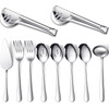 Patelai Serving Utensils Set Include Stainless Steel Large Spoons Slotted Spoons Forks Tongs Soup Ladle and Pie Server for Parties Buffet Catering, D