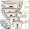 Mixing Bowls with Airtight Lids Set, 26PCS Stainless Steel Khaki Bowls with Grater Attachments, Non-Slip Bottoms & Kitchen Gadgets Set, Size 7, 4, 2.