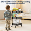 YASONIC 3 Tier Rolling Cart - Metal Utility Cart with Wheels, Hanging Cups, Hooks, Heavy Duty Mesh Rolling Storage Cart Organizer, Craft Cart for Kit