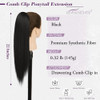 BARSDAR Black Straight Drawstring Ponytail Extension - 22 Inch Long Straight Drawstring Ponytail Extension Natural Looking Fluffy Soft Synthetic Chee