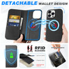 SHIELDON Wallet Case for iPhone 16 Pro Max 6.9", Genuine Leather Detachable Wireless Charging Magnetic Kickstand RFID Blocking Card Slots Shockproof