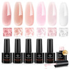 modelones Builder Nail Gel Polish Set, Base Colors Jelly Nude Pink Hard Strengthener Rubber Gel Polish 8-in-One Extension LED Nail Lamp Cured 6 Color