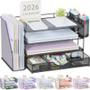 gianotter Desk Organizers and Accessories with File Holder, 4-Tier Desk Accessories & Workspace Organizers with Drawer and 2 Pen Holder, Paper Organi