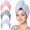 Hicober Microfiber Hair Towel Wrap, Fast Drying Hair Towels for Women, Soft Lightweight Quick Dry Turban for Curly & Long Hair3 Pack(Blue/Grey/Pink)