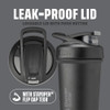 BlenderBottle Sport Sleek Shaker Cup Insulated Stainless Steel Water Bottle with Wire Whisk, 25-Ounce, Black