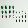 Spring Press on Nails Medium Oval Fake Nails Tortoiseshell False Nails Press ons with Flower, Checkered Design,Cute Reusable Artificial Nail Full Cov