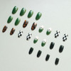 Spring Press on Nails Medium Oval Fake Nails Tortoiseshell False Nails Press ons with Flower, Checkered Design,Cute Reusable Artificial Nail Full Cov
