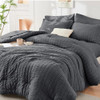 HYMOKEGE Queen Comforter Set Seersucker 7 Pieces, All Season Luxury Bed in a Bag for Bedroom, Bedding Set with Comforters, Sheets, Pillowcases & Sham