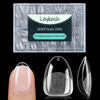 LEYKOSH Extra Short Almond Nail Tips - 216pcs Soft Gel Full Cover Fake Nails, 70-Grit Pre-Sanded Matte Clear Press on Nails for Extension, DIY Home M