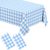 2 Pack Light Blue Gingham Tablecloth Rectangular Pale Blue and White Checkered Tablecloths Disposable Plastic Plaid Table Cover for Parties, Outdoor
