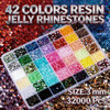 Ayzololo 42 Colors Resin Jelly Rhinestones for Bedazzling, 3mm 32000Pcs Flatback Gems Bedazzler Kit with 3Pcs 10ml B7000 Glue, Tweezer & Pickup Pen f