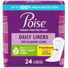Poise Daily Liners, Incontinence Panty Liners for Bladder Leaks, 2 Drop Very Light Absorbency, Long Length, 24 Count of Pantiliners, Packaging May Va