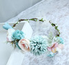 Vivivalue Boho Flower Headband Women Floral Crown Hair Wreath Flower Headpiece Halo with Ribbon Wedding Party Festival Photos Blue