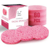 60-Count Compressed Facial Sponges, 100% Natural Cosmetic Spa Sponges for Facial Cleansing, Exfoliating Mask (Pink Round)