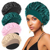 4PCS Silk Satin Bonnets for Black Women & Men - Elastic Wide Band Hair Wrap Cap for Curly Hair - Shower Cap for Sleeping (Black, Peacock Blue, Pink,