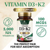 Vitamin D3 K2 Supplement - 5000 IU D3 + K2 100 mcg