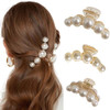 Urieo 3PCS Large Pearl Hair Claw Clips Nonslip Acrylic Hair Barrette Jaw Clamp for Thick Hair Strong Hold Hair Clip Hair Accessories for Women and Gi