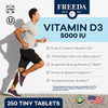FREEDA Vitamin D3-5000 IU - Pure High Potency Kosher Supplement Tablets