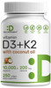 DEAL SUPPLEMENT Vitamin D3 10,000 IU + K2 MK7 200mcg Softgels, 250 Count