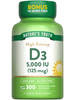 Nature's Truth Vitamin D 5000 250 + 50 Softgels, 300 Count