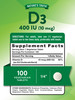 Nature's Truth Vitamin D3 - 400 iu (10 mcg) - 100 Tablets