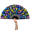 Raveahem UV Glow Rave Fan Bamboo Folding Clack Hand Fans Foldable for Men Women Boots on the Ground Poping Fan for EDM F
