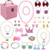 ShaqMars Little Girl Kids 3 Layer Lint Jewelry Box with Mirror and 35 Pieces Girl Princess Jewelry Dress Up Accessories