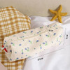 Pink Strawberries Women Fresh Style Pencil Bag Flower Floral Canvas Large Pen Pencil Pouch Bag Pencil Case Pen Holder Co
