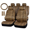 AUTOFAN Leopard Car Seat Covers Full Set with Steering Wheel Cover 2 Seat Belt Pads Cheetah Print Seat Covers for Cars f