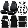 CARPASS Cow Print Car Accessories Sets Faux Leather Car Seat Covers Cow Car Mats Cow Steering Wheel Cover Seat Belt Pads