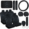 JINGSEN 15 Pcs Black Leopard Print Printing Car Steering Wheel Cover Center Console Armrest Pad Headrest Seat Belt Cover