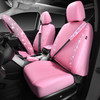 CAR PASS 24 PCS Pink Bling Diamond Accessories Set for Women Leather Seat Covers 15 Steering Wheel Cover Shining Rhinest