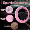 Tallew 14 Pcs Pink Car Accessories Set Leather Diamond Seat Cover Steering Wheel Cover with Center Console Pad Cup Holde