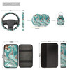 Forchrinse Bee Flower Car Front Back Seat Covers with Steering Wheel CoverSeat Belt Pads Gear Shift Knob Handbrake Cushi