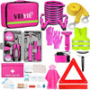 VEIYIE Roadside Emergency Car Kit for Vehicles Pink Car First Aid Kit Emergency Kit with Jumper Cables Car Safety Kits T