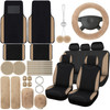 Woanger 47 Car Seat Cover Full Set for Women Included Car Front Rear Seat Fluffy Steering Wheel Cover Belt Automotive Fl
